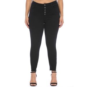 High Rise Exposed Button Black Wash Skinny